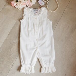 White 100% Cotton Vintage Style Pantaloon Romper Boutique Size 6/12 Months NWT